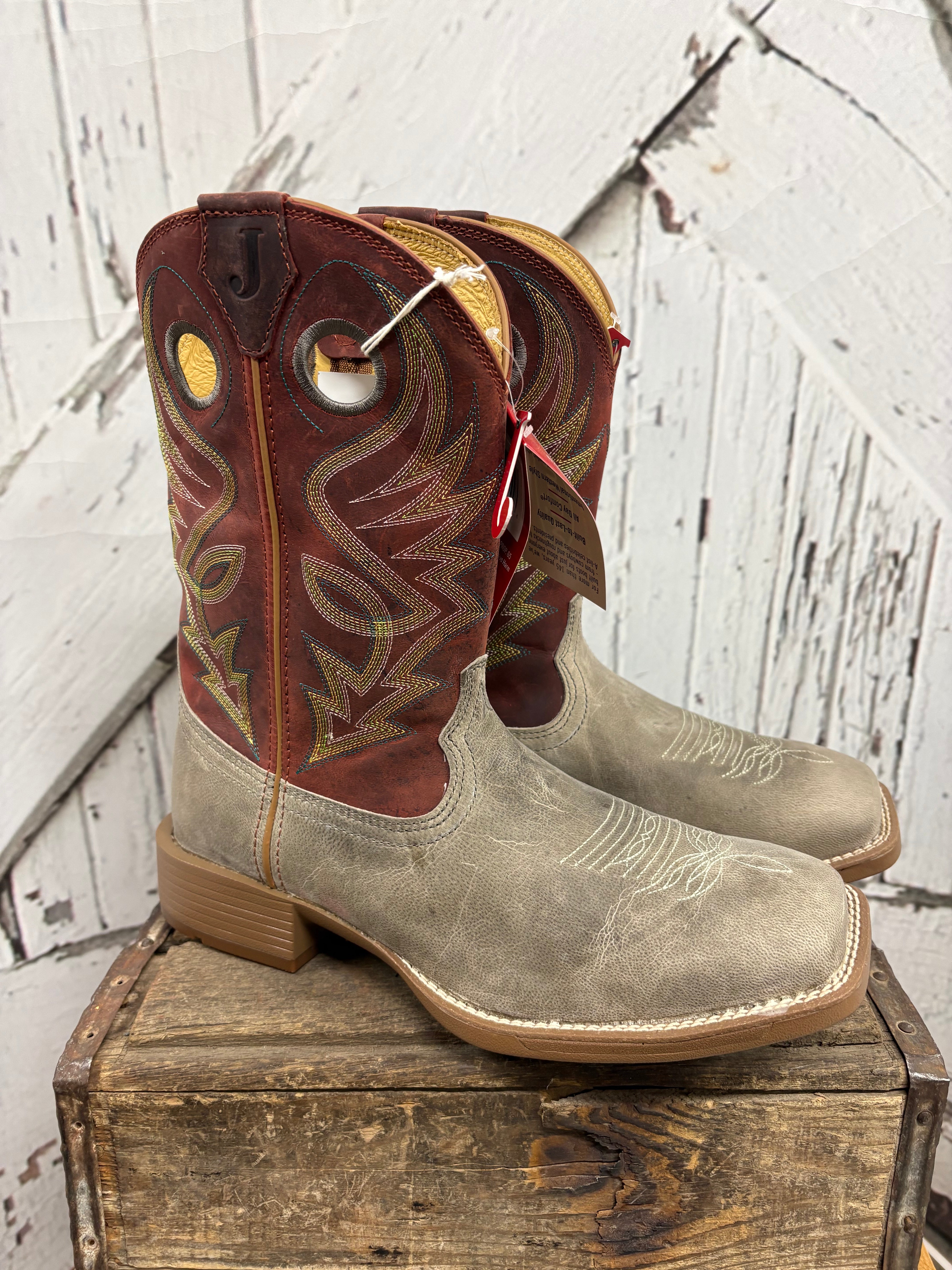 Justin Pickett Grey Red Goat Square Toe Boot – Hitch'n Post