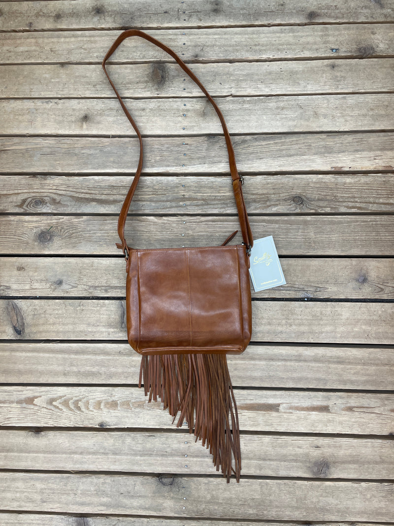 SCULLY LEATHER BROWN TWO TONED FRINGE PURSE