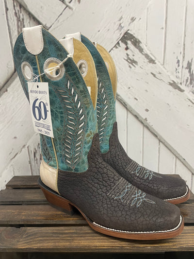 HONDO 12" CHOCOLATE BULLHIDE TURQ CRATER BOOTS