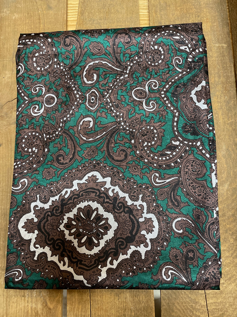 WT PAISLEY GREEN CHOCOLATE 100% SILK WILD RAG