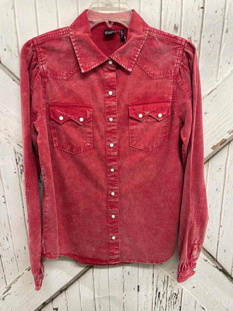 RED LONG SLEEVE SNAP SHIRT