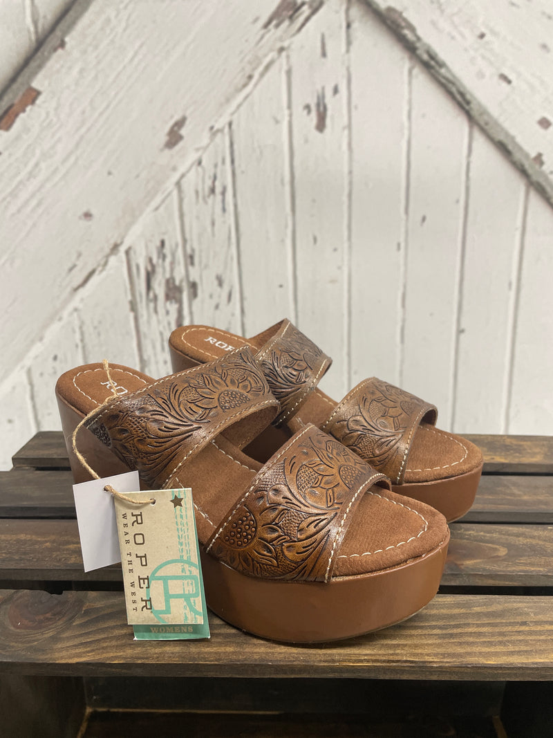 ROPER 2 BAND LEATHER TOOLED SANDAL