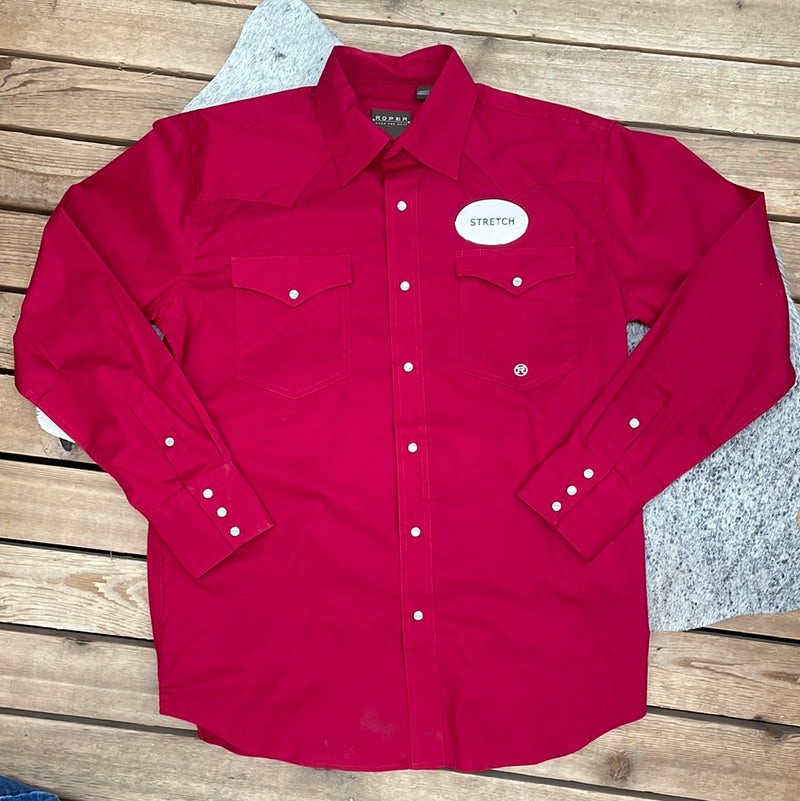 ROPER 1943 RED SOLID STRETCH LS SHIRT