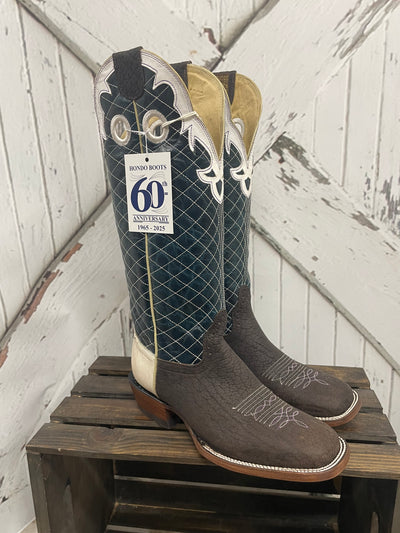 HONDO 16" CHOCOLATE BULLHIDE NAVY VOLCANO BOOTS