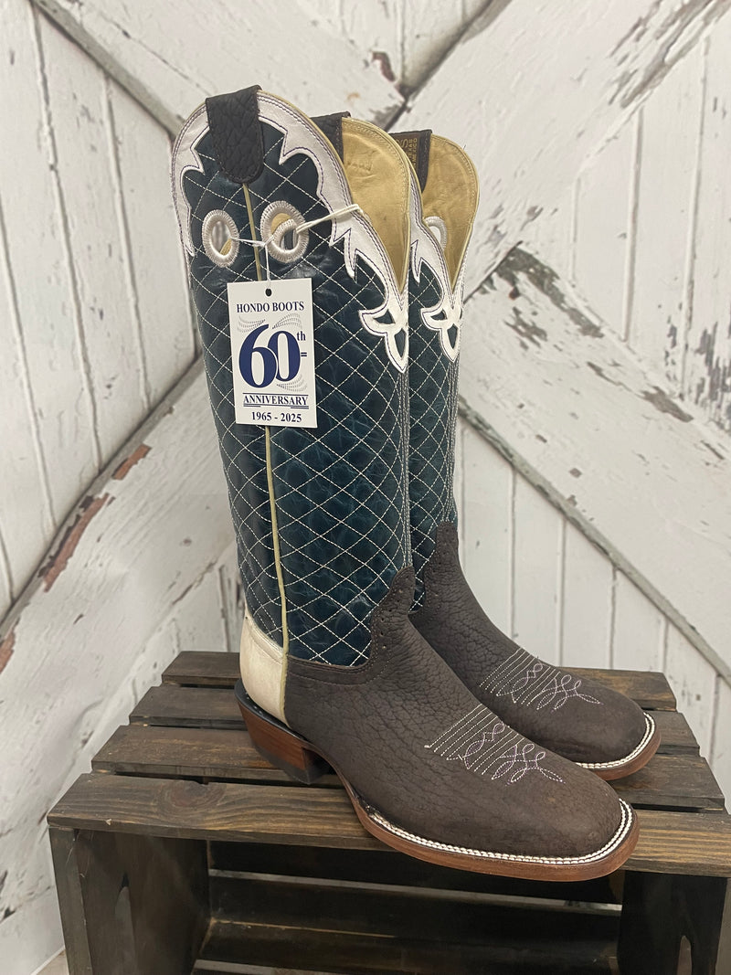 HONDO 16" CHOCOLATE BULLHIDE NAVY VOLCANO BOOTS