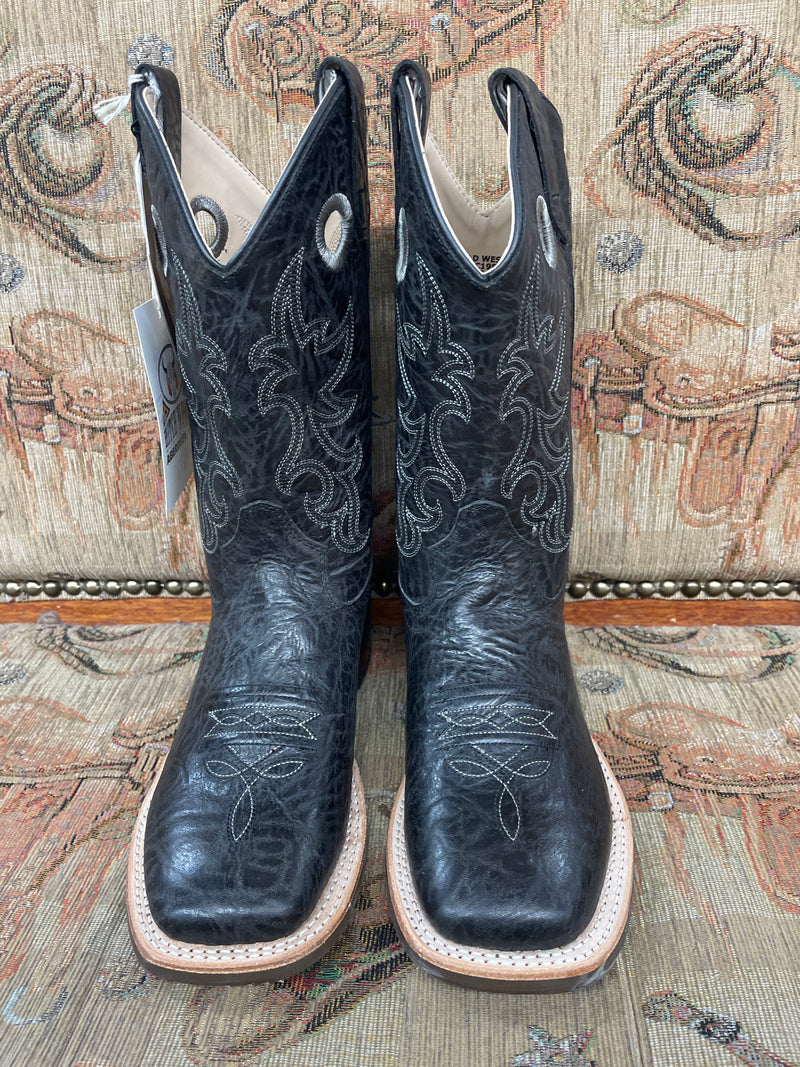 OLD WEST SOLID BLACK SQ TOE BOOT