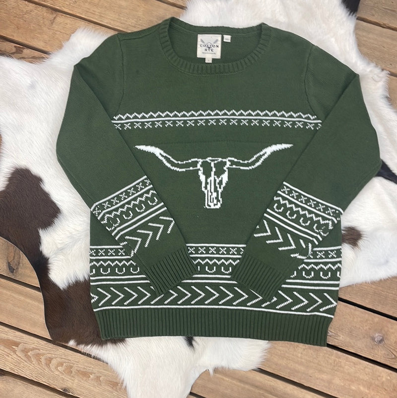 COTTON & RYE OLIVE LONGHORN SWEATER