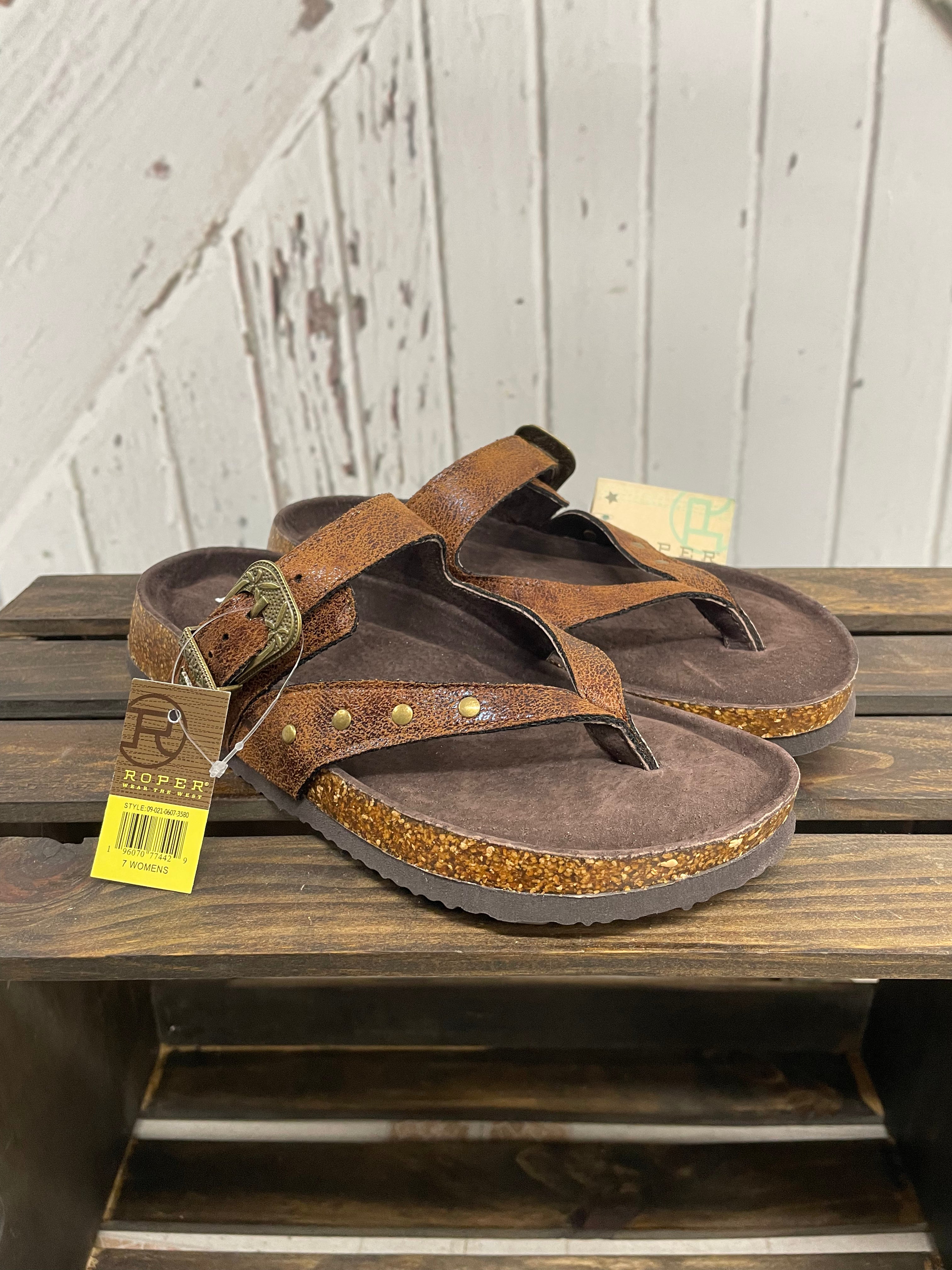 ROPER FAUX VINTAGE COGNAC LEATHER SANDALS – Hitch'n Post