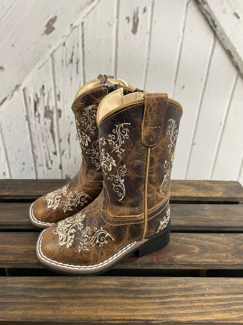 OLD WEST BROWN SQ STITCH BOOT