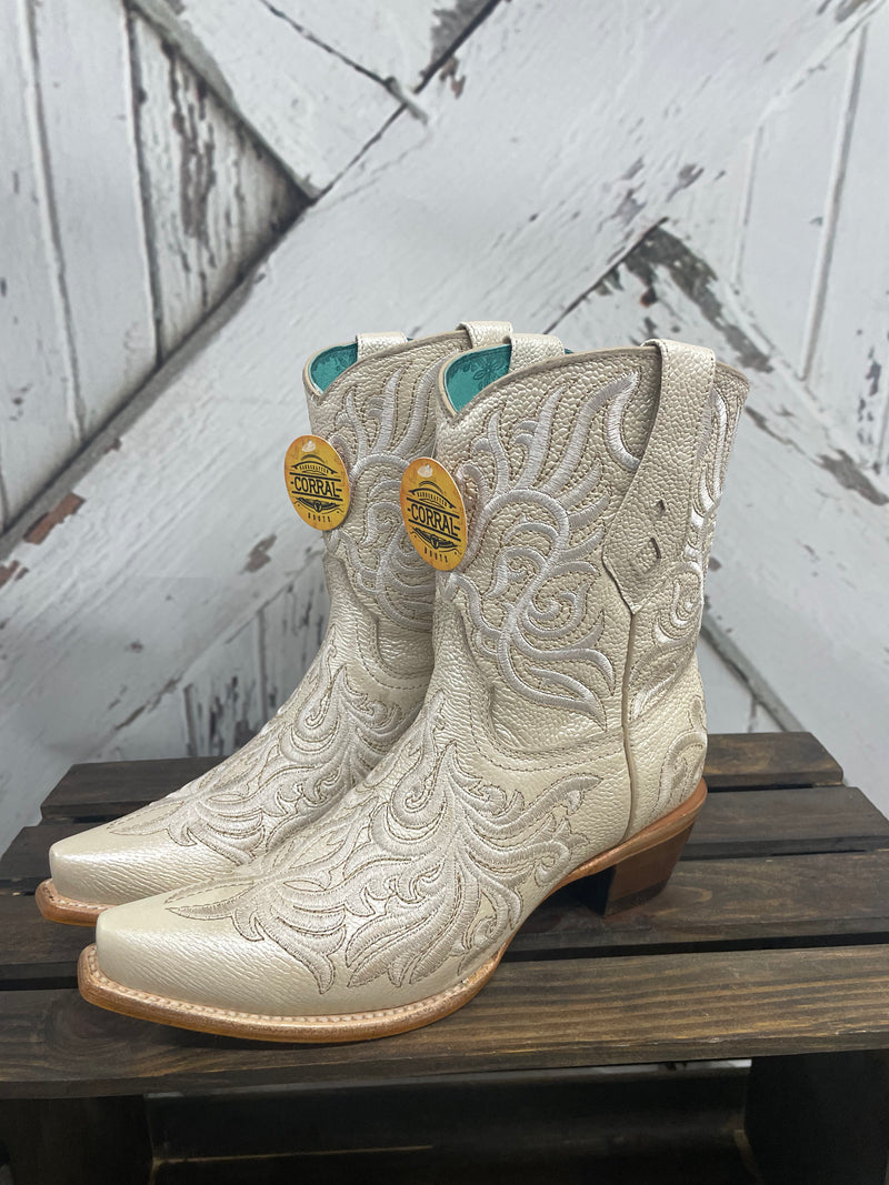 CORRAL EMBROIDERED BONE ANKLE BOOT
