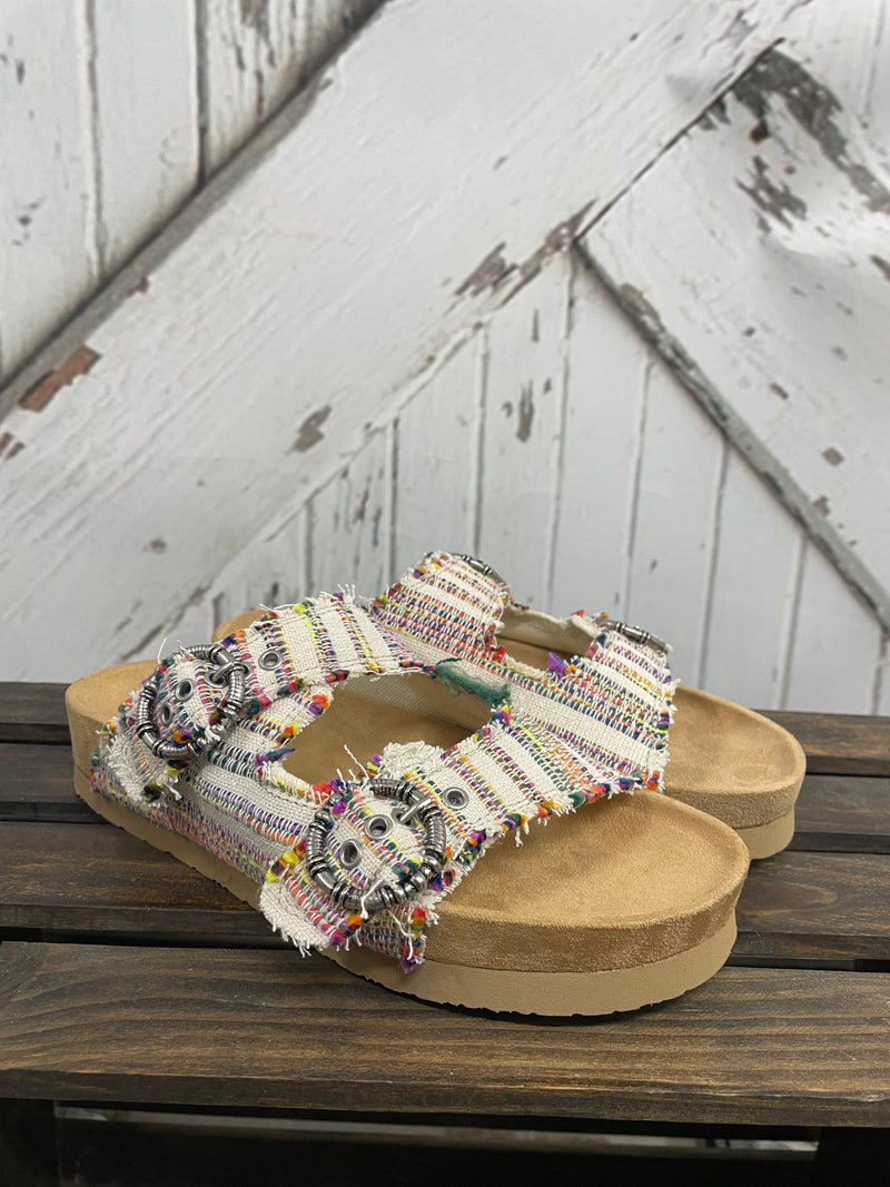 MINNETONKA GEORGINE SLIDE SANDALS-FIESTA STRIPE