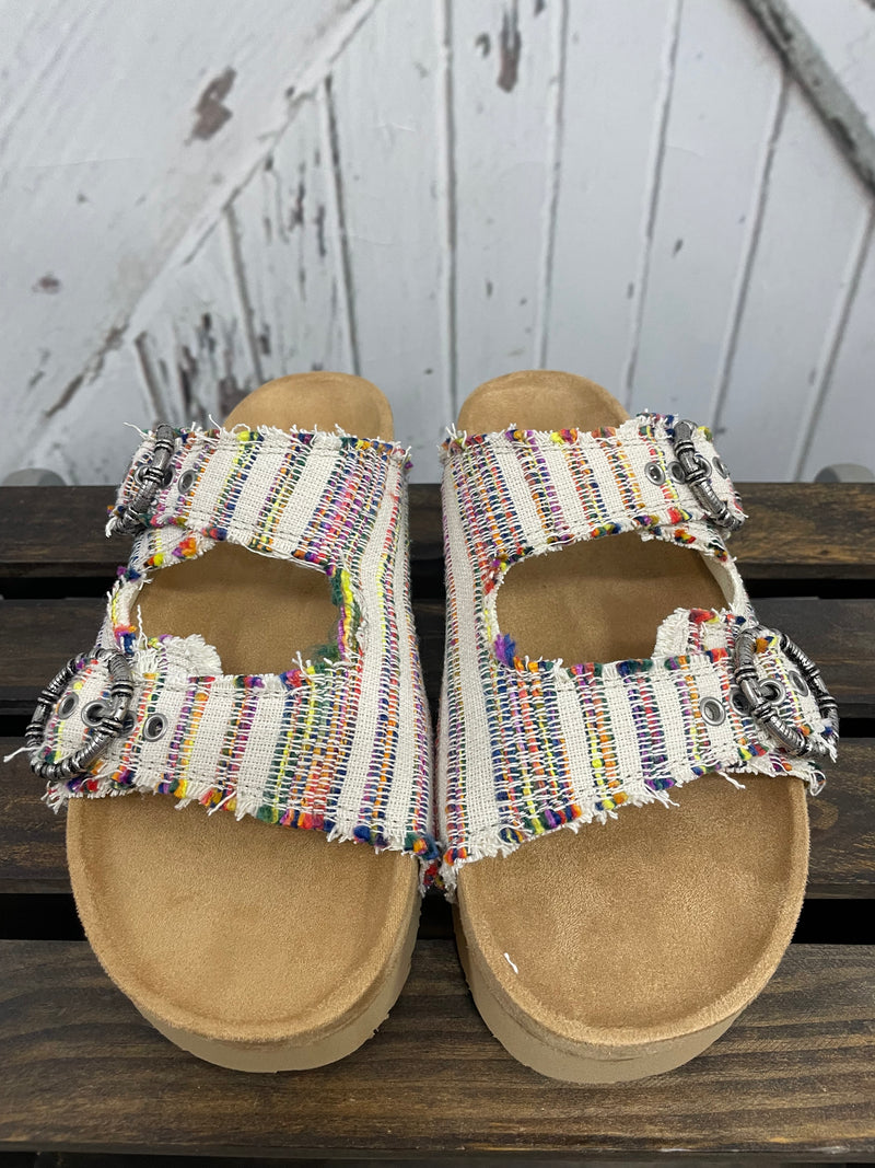 MINNETONKA GEORGINE SLIDE SANDALS-FIESTA STRIPE