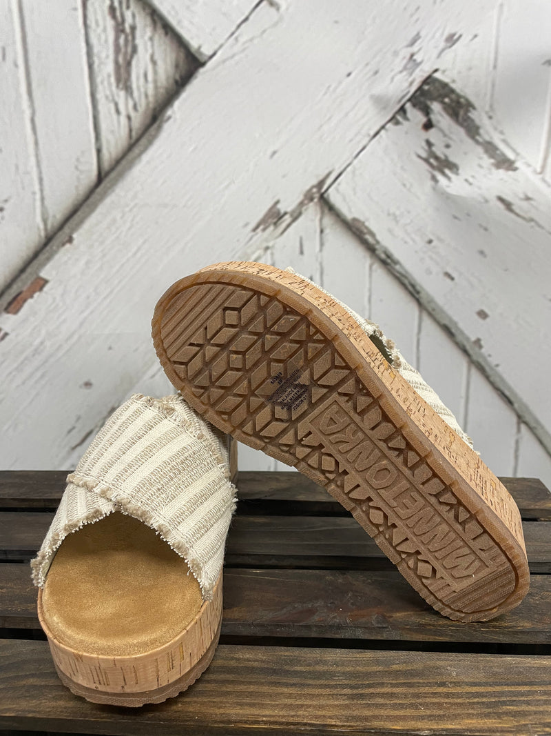MINNETONKA TAUPE STRIPE SANDAL 