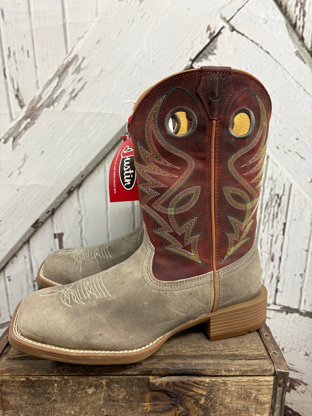 Justin Pickett Grey Red Goat Square Toe Boot – Hitch'n Post