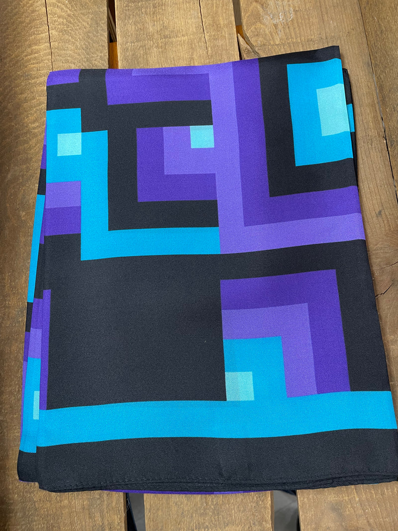 TURQ PURPLE BLACK MAZE SILK SCARF