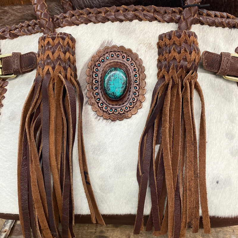 HAIRON TURQUOISE STONE FRINGE BAG