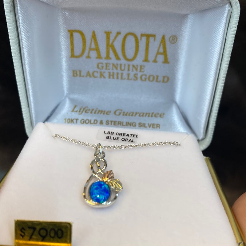 DAKOTA GOLD PEND LAB BLUE OPAL NECKLACE