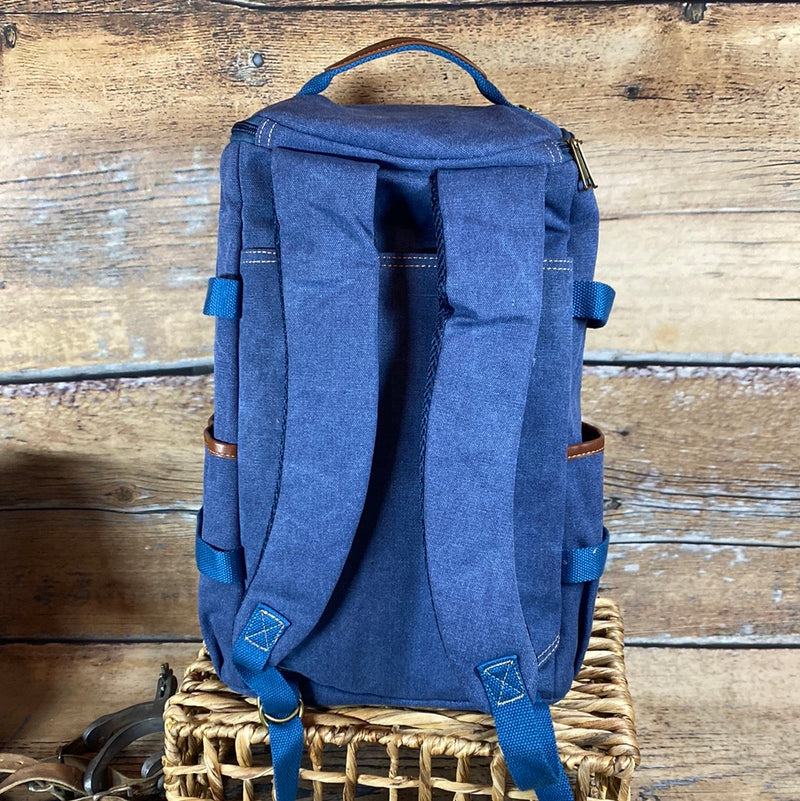 BLUE CANVAS DUFFLE BACKPACK