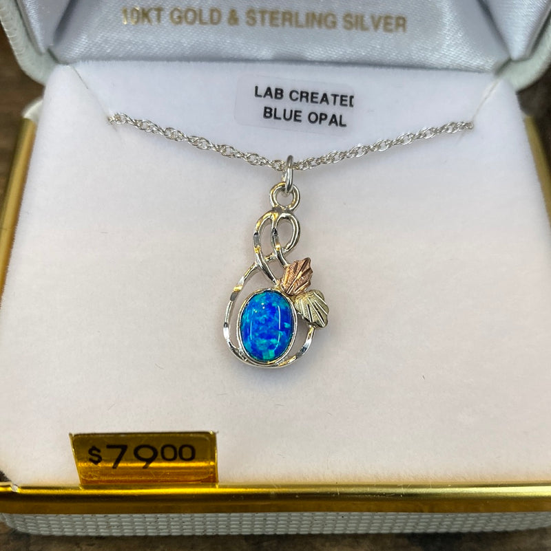 DAKOTA GOLD PEND LAB BLUE OPAL NECKLACE