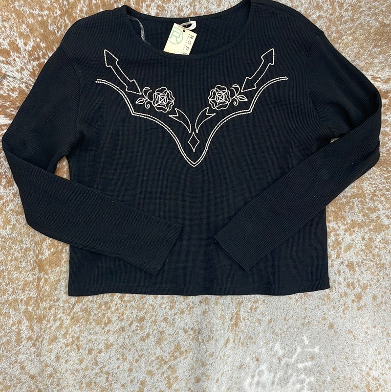 ROPER JET BLACK WAFFLE LS SLUB TEE