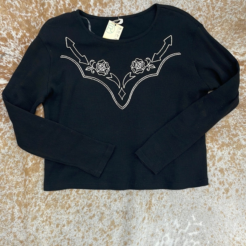 ROPER JET BLACK WAFFLE LS SLUB TEE