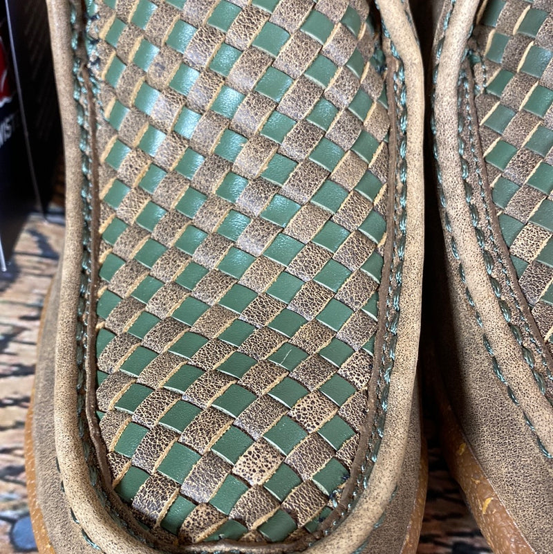 TWISTED X GREEN BASKETWEAVE DRIVING MOC