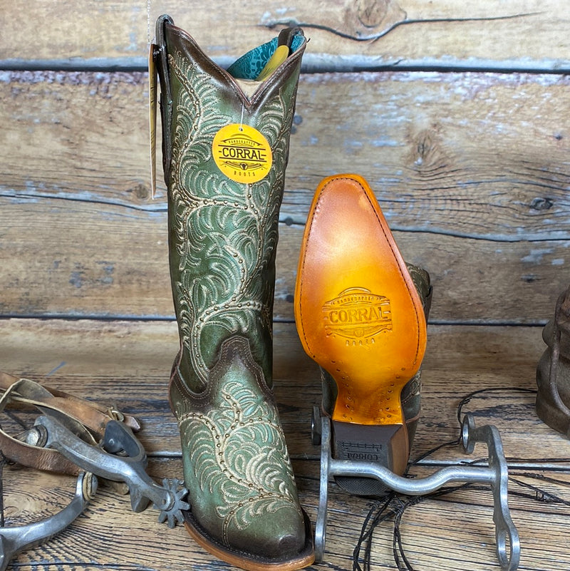 TURQUOISE & BROWN CORRAL BOOTS