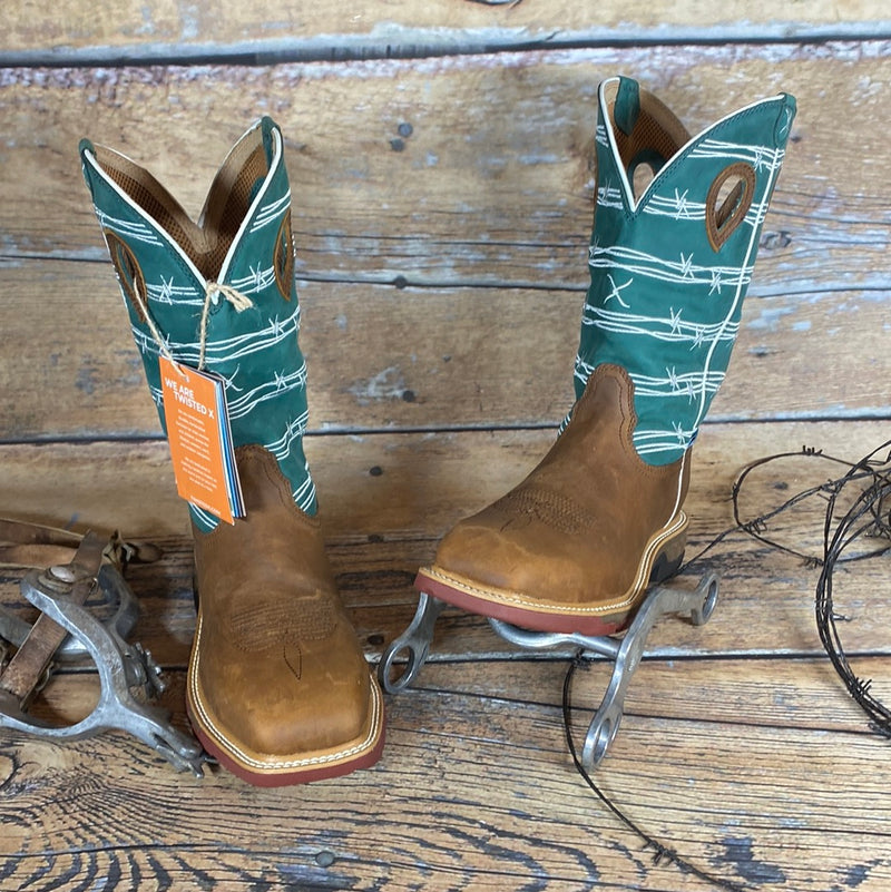 TWISTED X ALLOY TOE GREEN TOP BARBWIRE BOOT
