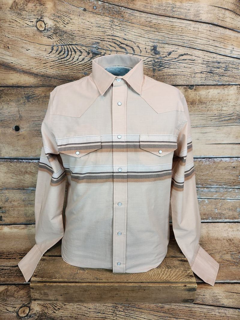 ROPER TAN & BROWN BORDER STRIPE SHIRT