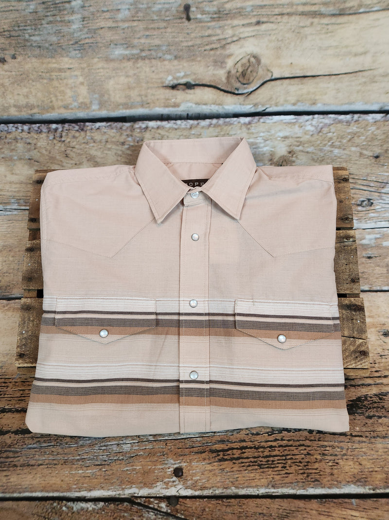 ROPER TAN & BROWN BORDER STRIPE SHIRT