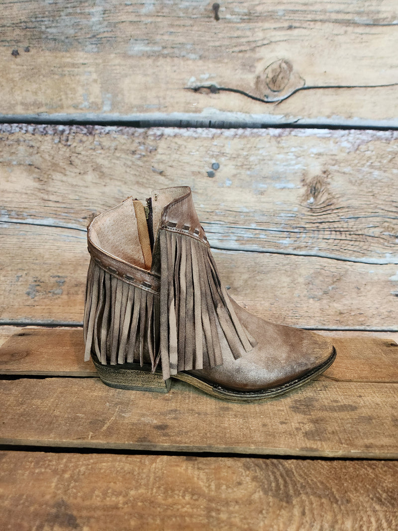 CIRCLE G BROWN ZIPPER FRINGE ANKLE BOOT