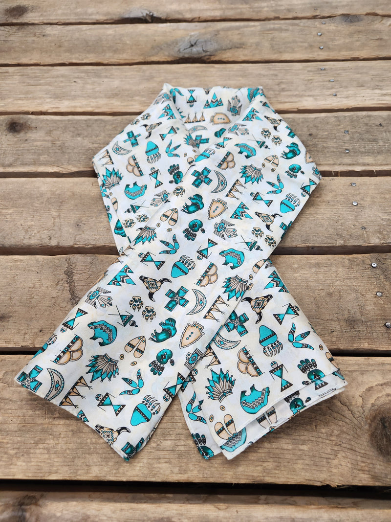 AUSTIN ACCENTS WHITE WITH TURQUOISE SW SILK SCARF
