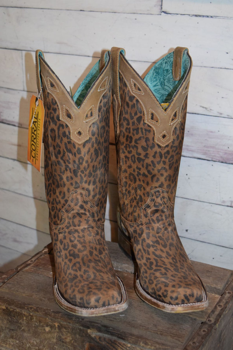 CORRAL SANDED LEOPARD SQ TOE BOOT