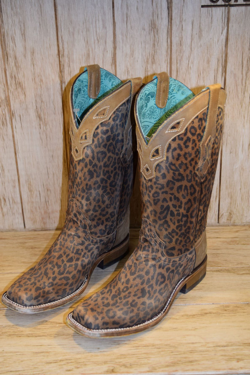 CORRAL SQ TOE SANDED LEOPARD BOOT