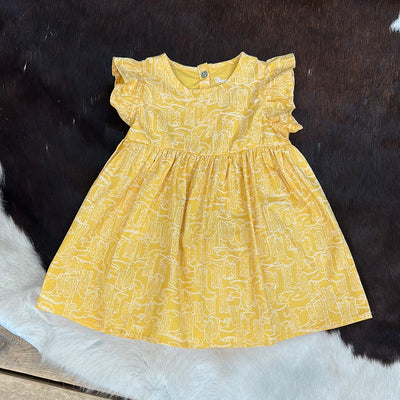 WRANGLER BOOT RUFFLE SLEEVE YELLOW DRESS