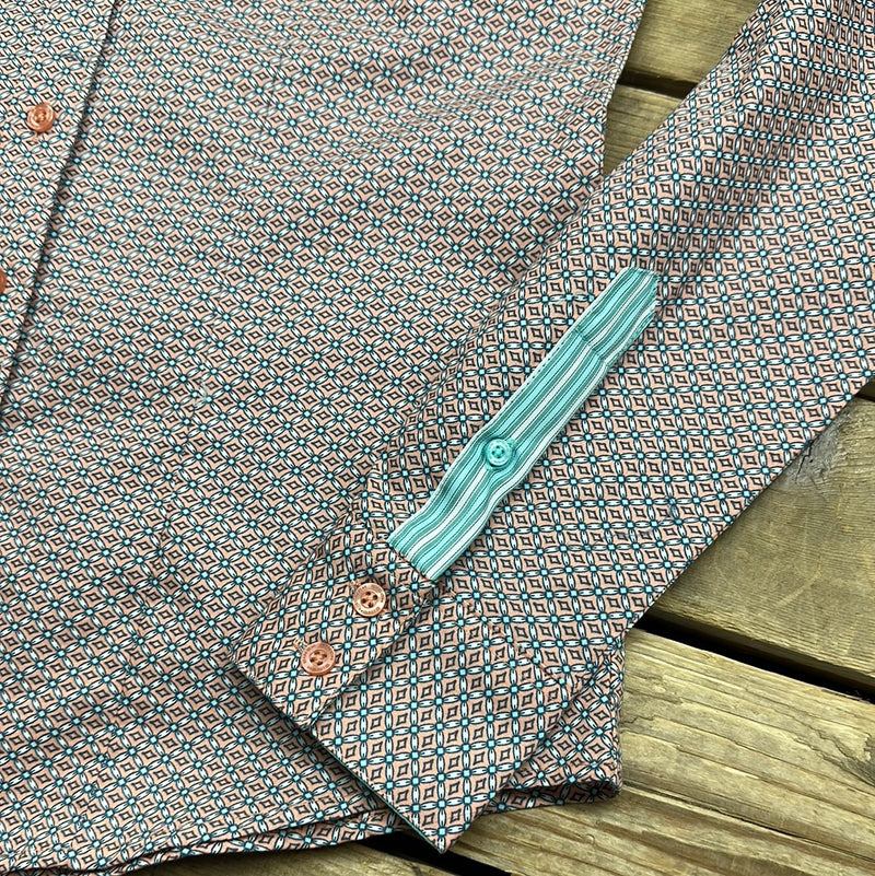 CINCH CORAL & BLUE GEOMETRIC PRINT SHIRT